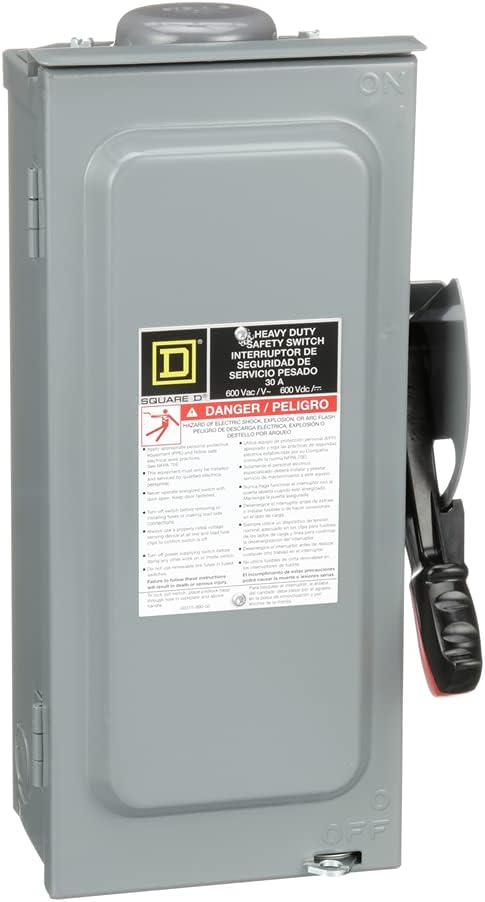 Square D - H361RB Heavy Duty Safety Switch, Gray, Fusible, 30-Amp, 600V, 3-Pole, 20 HP, Outdoor