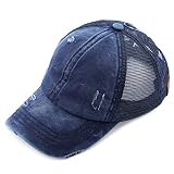 C.C Hatsandscarf Exclusives Washed Distressed Cotton Denim Ponytail Hat Adjustable Baseball Cap (BT-13)