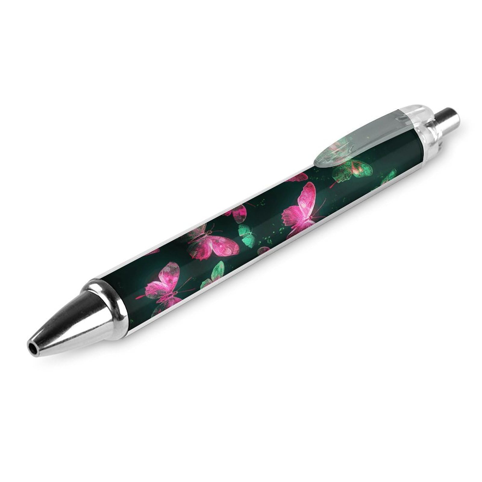 Neon Butterfly Black Ballpoint Pens Fine Point (0.5mm) Black Ink Pen Retractable Ball Point Pens with Comfortable Full Grip for Journaling, And Office Writing Ideal 1 PCS