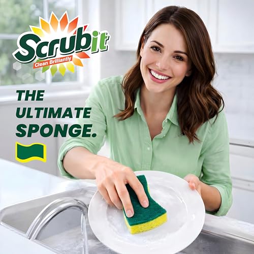 Image of SCRUBIT Sponges Kitchen Heavy Duty Dish Sponge, 30 Pack Sponges for Dishes Along with A Tough Scouring Pad -Yellow