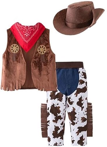 Bilo - Disfraz de vaquero de Halloween para niños, conjunto de 4 piezas, cosplay, eventos, fiestas, escenario, actuaciones