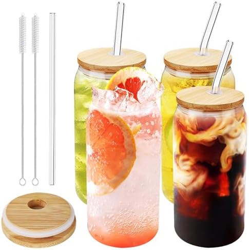 LATERN 10 Pieces Beer Cans Glasses Set, 4 Pcs 20 Oz / 600 Ml Glass