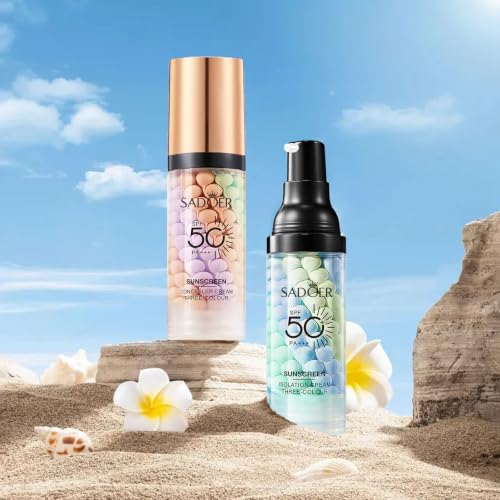 Image of 2 PCS Primer for Face Before Makeup,3 in 1 Sunscreen Isolation Cream,SPF 50,One Step Color Corrector Tinted Moisturizer,Blurs Imperfections Oil Control & Moisturizing Skin Tone Correcting
