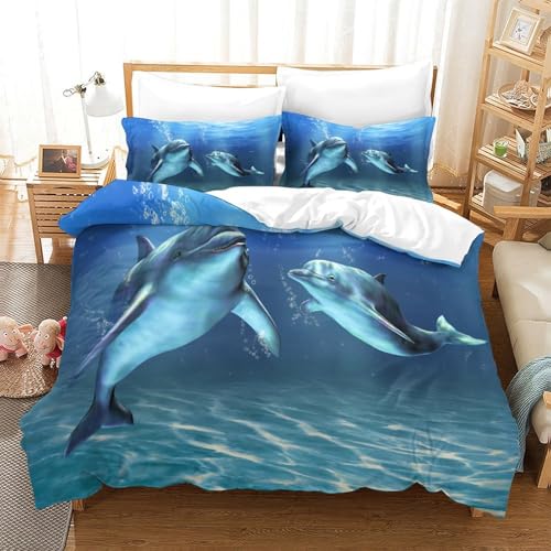 Parure de lit dauphin 3D King 220x240cm en microfibre avec housse de couette - 3