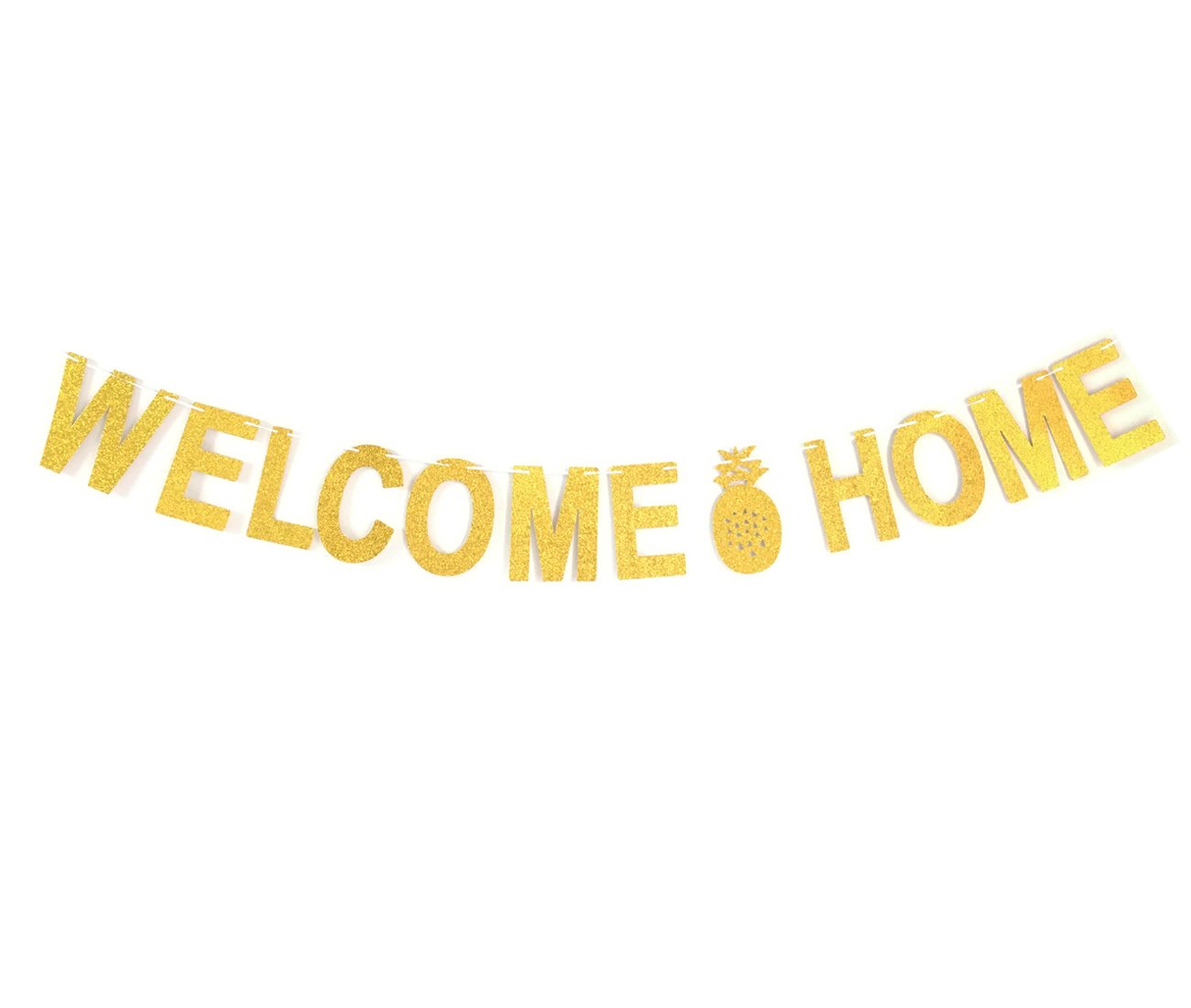 Gold Glitter Welcome Home Banner for Party Decoration, Pineapple Banner, 5.51" Tall Letters, 3M Rope, Perfect for Family Reunion, Wedding, Graduation, Baby Shower