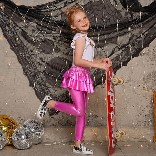 Jxstar Girls Pink Metallic Leggings with Skirt Kids Shiny