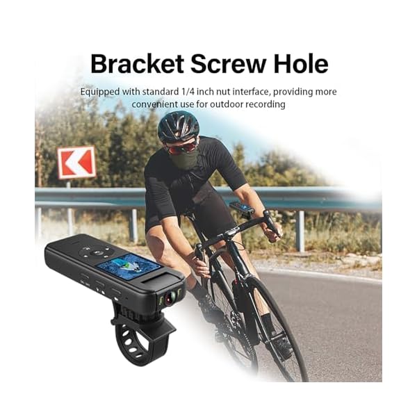 Cyclist with camera mount for outdoor recording.