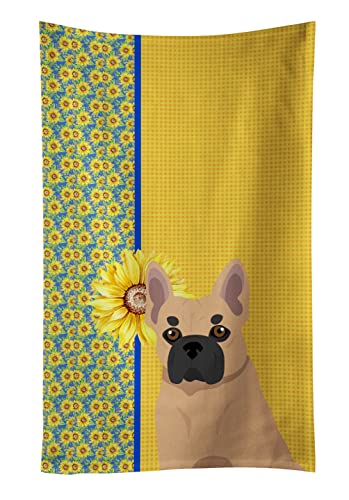 Caroline's Treasures WDK5420KTWL Summer Sunflowers Fawn French Bulldog Kitchen Towel Dish Cloths Guest Hand Towel Decorative Bathroom Towel for Face,Tea, Dishcloth, Kitchen and Bath