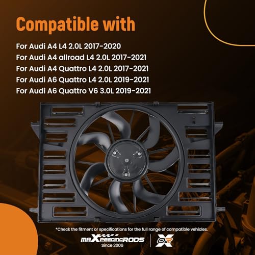 Image of maXpeedingrods Radiator Fan Assembly with Brushless Motor for Audi A4 2017-2020 A4 Quattro 2017-2021, A6 A7 2019-2021, 8W0959455F 8W0959455C AU3115117