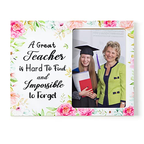 Buoonyer Teacher Picture Frame, Appreciation Photo Frames For Teachers, Floral Wooden Tabletop Wall Hanging Picture Album, Back To School Graduation Thank You Teachers Retirement Gift For Women 7”X 9” #TOP3