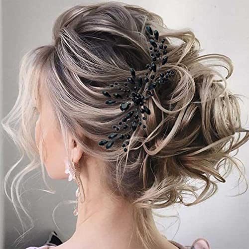 Bufenia Schwarz Strass Braut Haarteile Hochzeit Haarnadeln Haarschmuck für Frauen und Mädchen Cover