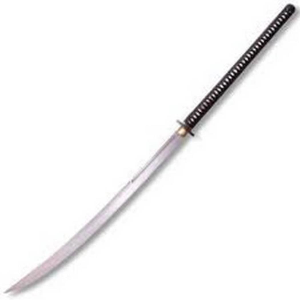 Warrior Series Katana Samurai Sword with Ray Skin Handle, Black Lacquered Wood Scabbard, Black Braid Cord and Brass Menuki, Nodachi