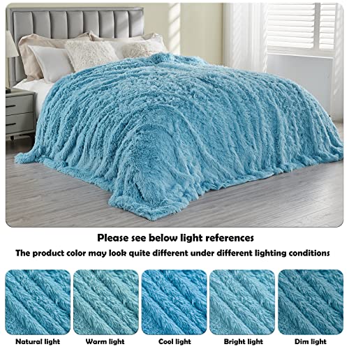 GONAAP Fuzzy Faux Fur Throw Blanket Sky Blue Super Soft Cozy Plush Fuzzy Shaggy Blanket for Couch Sofa Bed (Sky Blue, Throw(50"x60"))