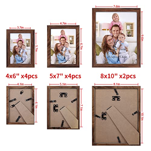 Giftgarden 10-Pack Brown Picture Frames for Multiple Sizes Photos, Four 4x6, Four 5x7, Two 8x10, Multi Assorted Rustic Walnut-Color Frame Collage for Wall or Tabletop - Image 3