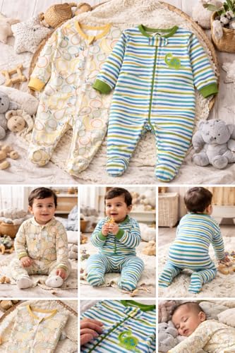 Image of TuddyBuddy 100% Cotton Multi Color Zipper Romper Sleepsuit /Romper /Jumpsuit for Baby Boy & Baby Girl