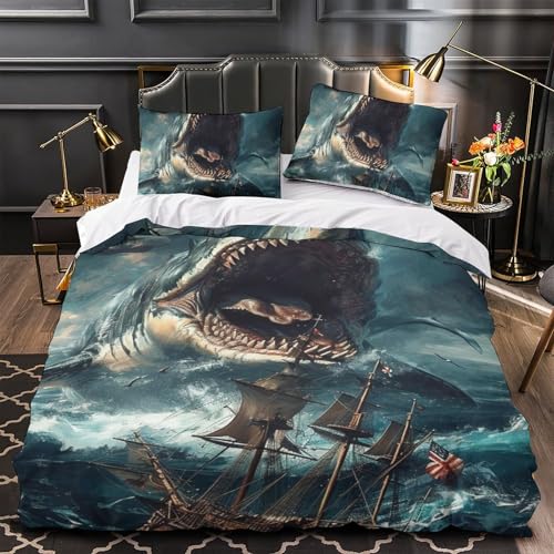 Ensemble de literie requin blanc 3 pièces pour lit simple - 4