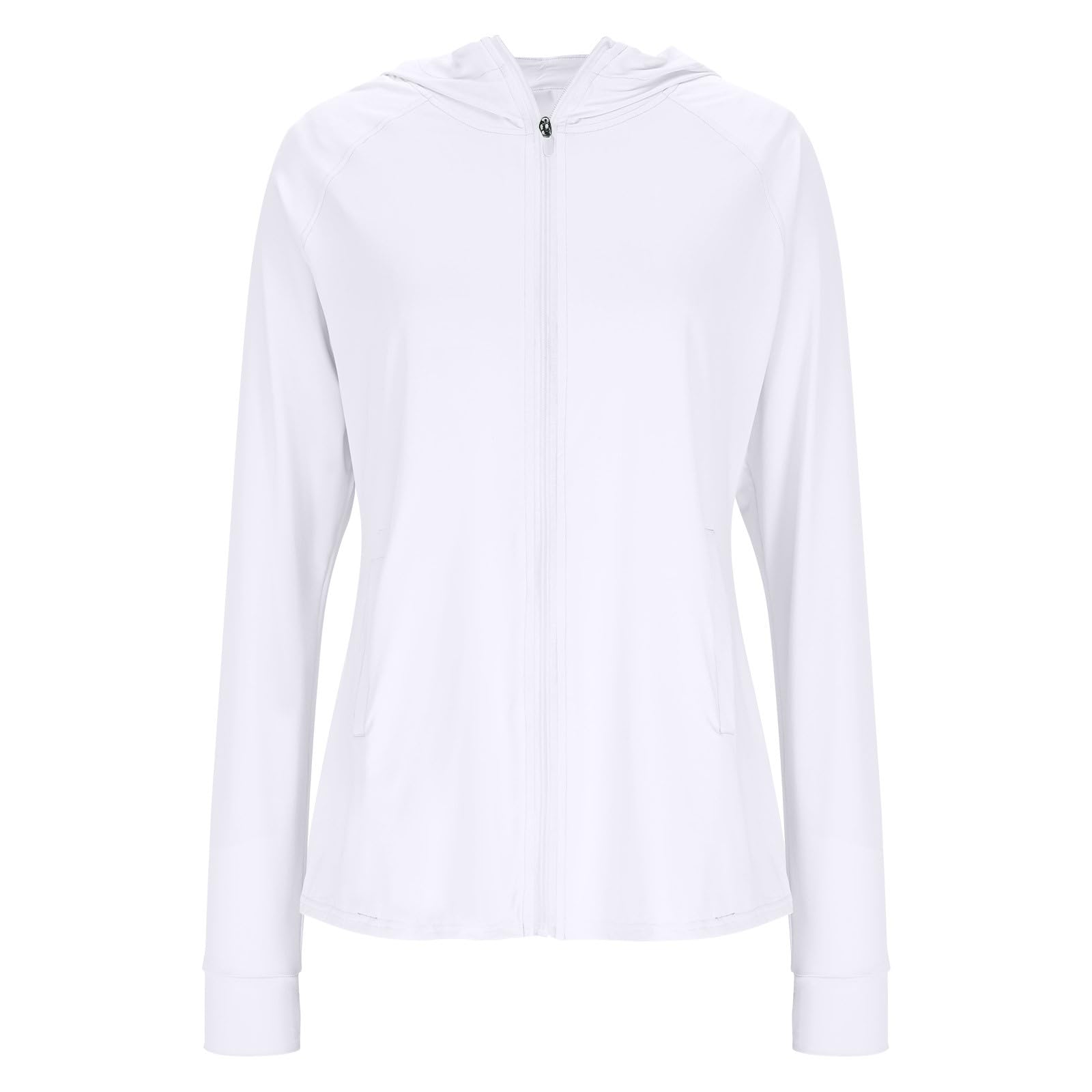 Chaqueta de correr para mujer, con protección solar UPF 50+, con capucha, de secado rápido, con cremallera, ligera, atlética, protección UV, bolsillos, para senderismo, pesca, con agujero para el