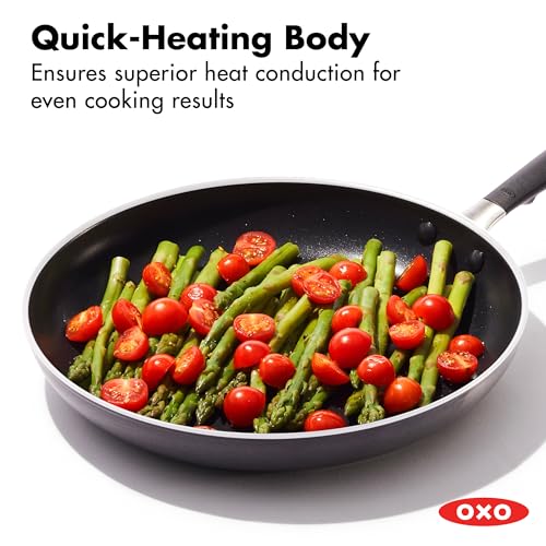 Image of OXO 12 inch Non-Stick Every Day Frying Pan with Lid, BPA-Free Comfort Grip Silicone Handle, Dishwasher & Oven Safe, PFAS-Free Ceramic Skillet, Black