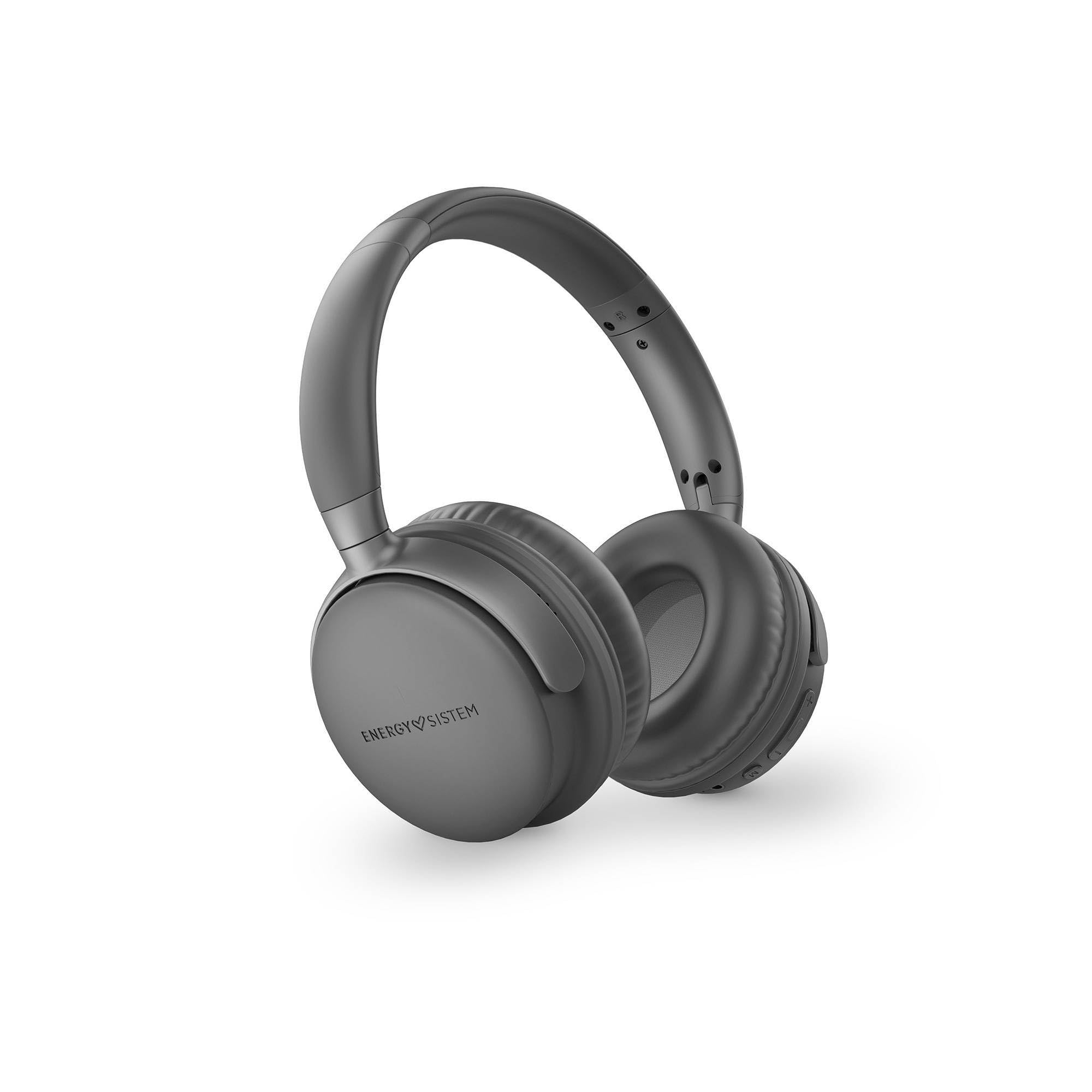 Energy Sistem Studio Plus - Auriculares Bluetooth (Radio FM, 45h de batería, Reproductor MP3 MicroSD, Deep Bass, Almohadillas de Cuero proteico y Espuma visco elástica) Gris