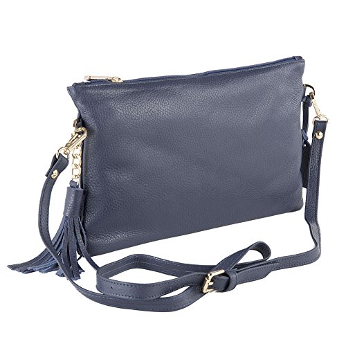 Sac d'embrayage Riccione bleu cuir véritable anti-déformation