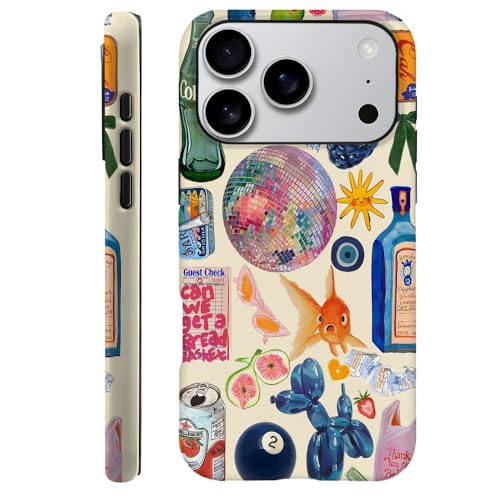 TnXee Case Compatible with iPhone 17 Pro,Fall Prevention Hybrid 2-Layer Hard Shell Phone Cover for Girls Boys,Collage European Disco