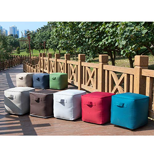Image of QILLOWAY Inflatable Outdoor Ottoman for Patio, Water Resistant Pouf Cube 16 inch, Inflatable Foot Rest, Outdoor Footstool for Poolside, Garden,Camping, Coffee