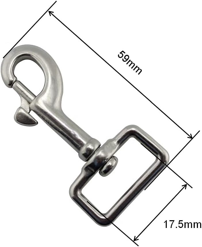 5PCS 59mm Stainless Steel 316 Clips Swivel Square Snap Hook High Polish Swivel Spring Snap Hook - (Color: Stainless steel 316, Size: 59mm)