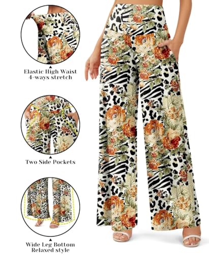 JZC Women's Palazzo Lounge Pants Casual Wide Leg Pants High Waist Flowy Toursers with Pockets