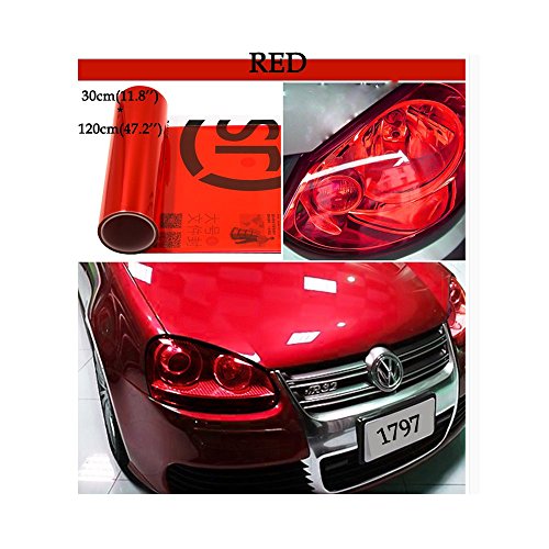 Image of 1797 Car Light Tint Film Headlight Fog Light Taillight Red Tinted Vinyl Tail Back Color Sticker Self Adhesive Shiny Chameleon Accessories Parts 48''x12'' 1pc