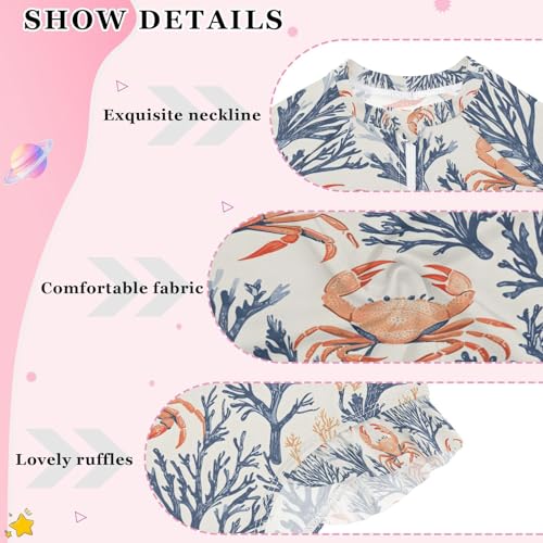 ALAZA Crab Coral Reef Red Blue Girls One Piece Swimsuit Long Sleeve Rashguard Swimsuit UV 50+ Swimwear Zip4