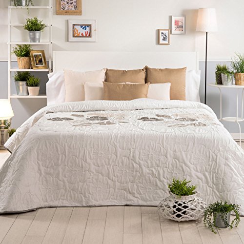 Sancarlos - Colcha Decorativa Sofia Crema Crema - Doble Tela - Reversible - Esquinas Redondeadas