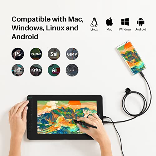 Image of HUION KAMVAS 12 Graphics Drawing Tablet with Screen Full Lamination Android Support Battery-Free Stylus Tilt 8 Press Keys Adjustable Stand