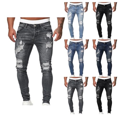 Ripped Jeans for Men Regular Fit Distressed Destroyed Pant Classic Tapered Leg Denim Pants Stretch Washed Skinny Jean4