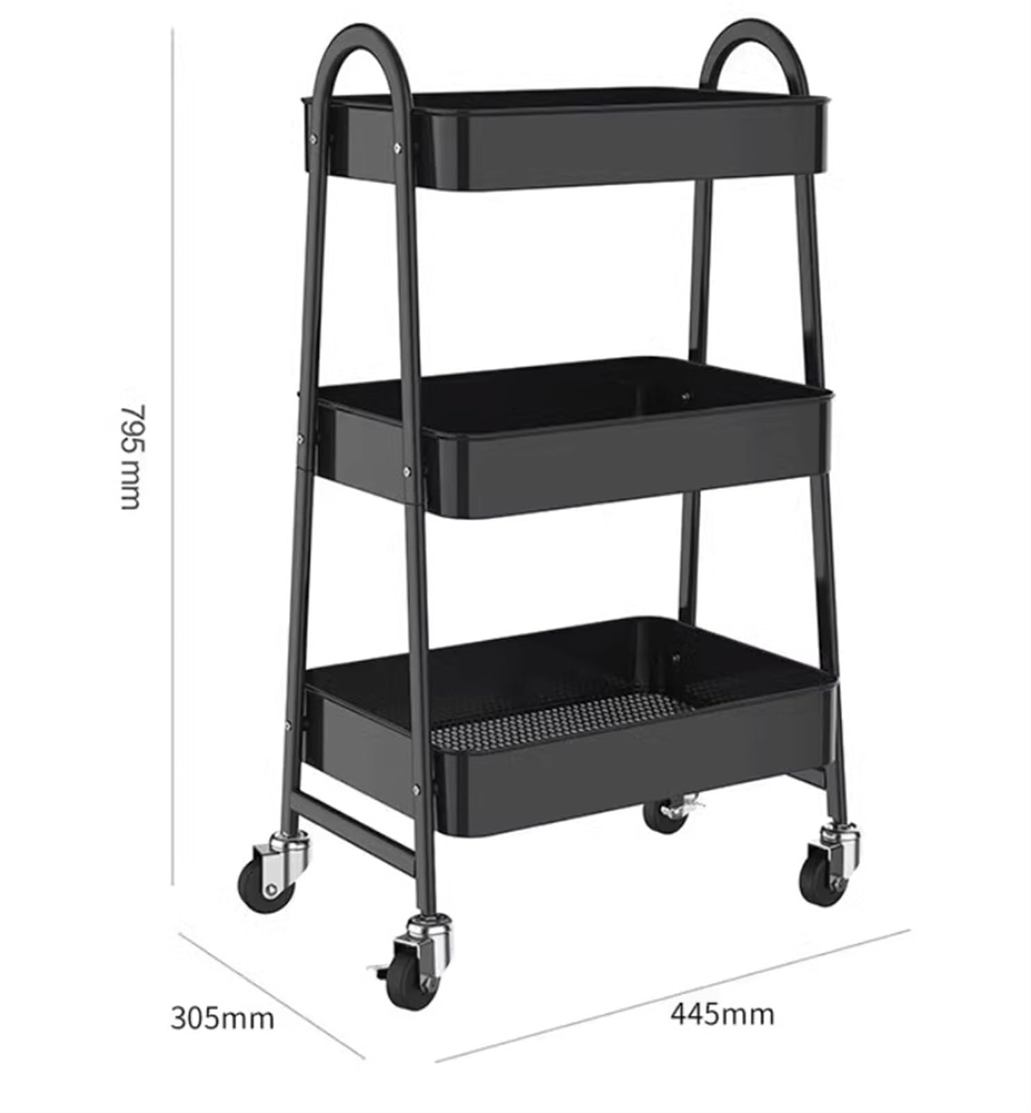 Carrellino Salvaspazio Carrello Portaoggetti da Cucina A 3 Ripiani, in Metallo, con Ruote per Bagno E Ufficio per Organizzare Cucina(Black)