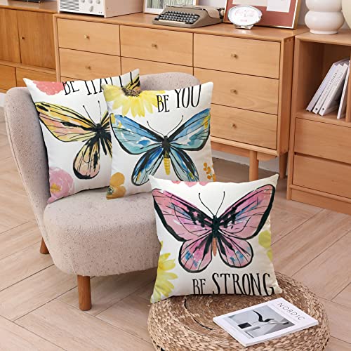 Wilproo Butterfly Decorative Throw Pillow Cover Set Of 4, Cushion Cover Decorative Square Pillowcases Cotton Linen Cushion Cover 18 X 18 Inch 4 Pack #TOP4
