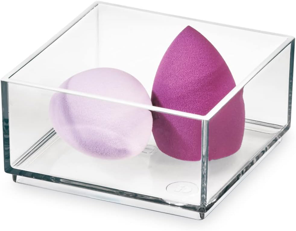 iDesign Storage Drawer from the Signature Series by Sarah Tanno, Low-Profile PET Makeup Tray for Beauty Products, Cosmetic Organiser System, Clear/Matte White, 10.2 cm x 10.2 cm x 5 cm