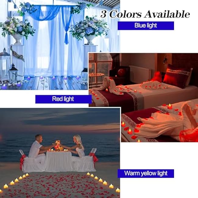 KOABY 2000pcs Artificial Rose Petals with 24pcs LED Tea Lights Kit, for Decor(2000pcs Blue Artificial Rose Petals + 24pcs Blue Lights)