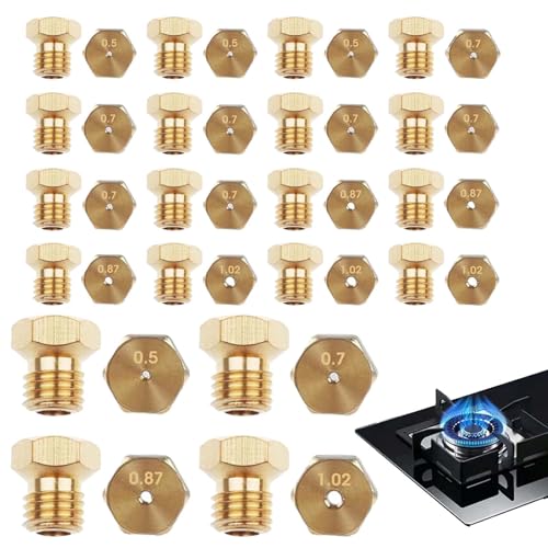 20PCS Gicleur Gaz de Ville Laiton TREABEAR, Gicleur Gaz Butane 4×0.5mm, 4×0.87mm, 4×1.02mm, 8×0.7mm, Adaptateur GPL Bouteille pour Plaque de Cuisson...
