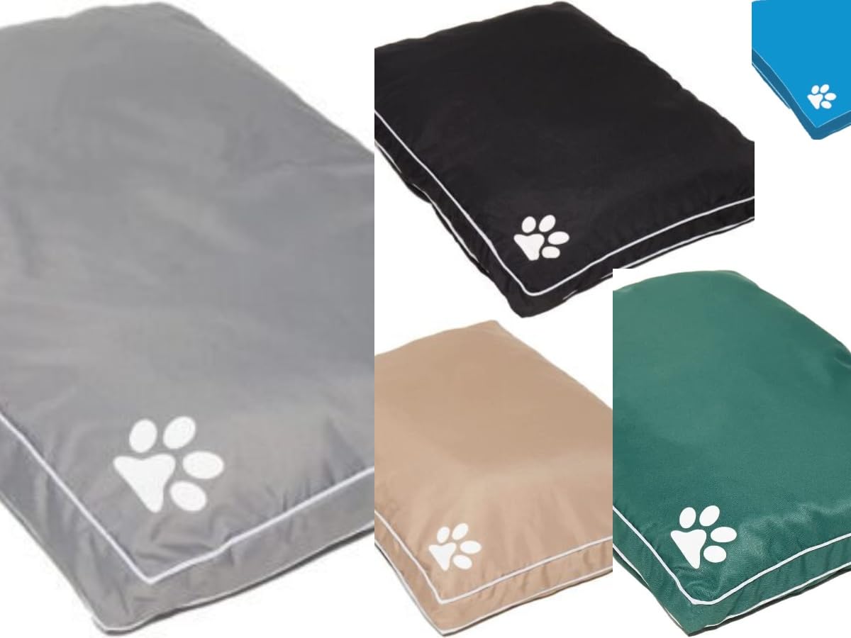 INSAFIANS Waterproof Dog Bed, Pet Cushion Cover Paw Print, Waterproof Removable Cover Pet Mattress (Cushion Cover + inner pad, Blue)