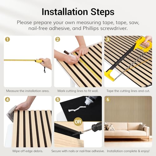 TONOR Wood Slatwall Panels, 2 Pack 47.2" x 23.6"/ 120 x60cm(15.5ft²) Acoustic Wall Panels, Wood Slat Acoustic Panels for Noise Cancelling and Wall Décor Living Room, Bedroom, Home Decor, Office, Oak by TONOR - Image 6