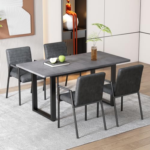 Merax Mesa de comedor de estilo industrial, mesa de comedor rectangular de hierro, mesa gris para comedor y cocina, mesa moderna de ocio, simple y práctica