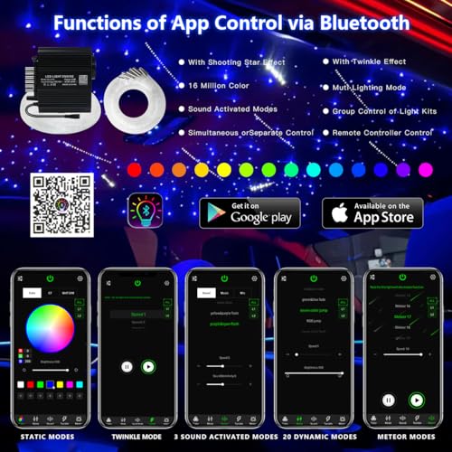 Image of AKEPO 12W Fiber Optic Lights Twinkle+Meteor 2-in-1 APP Control Starlight Headliner Kit, 300pcs*0.03in*9.8ft+240pcs White Shooting Star Music Activated Car Home Optical Fiber Star Ceiling Lights