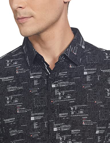 Image of Spykar Men Printed Full Sleeve Slim Fit Shirt Black
