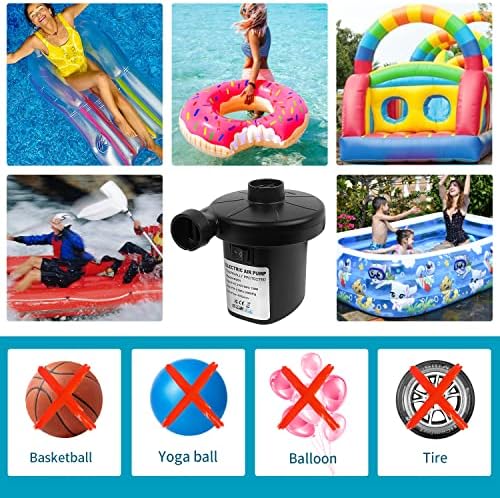 BOMPOW Electric Air Pump for Inflatables with 3 Nozzles, Electric Pump for Air Mattress, Paddling Pool AC 230V / 130W
