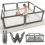 Laufstall Faltbar Baby Playpen - 1.5x1.8CM-Laufgitter, 1min-Schneller Aufbau, Sicher & Tragbar für drinnen & draußen (Grau)