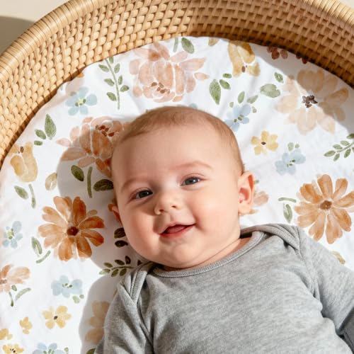 Image of Gllquen Baby Bassinet Sheets 4 Pack, Breathable Cozy Fitted Mattress Sheet | 32 inchx16 inch Soft Baby Sheets for Boys Girls, Compatible with Halo, Snoo, Uppababy, Universal fitted,Baby Gift,