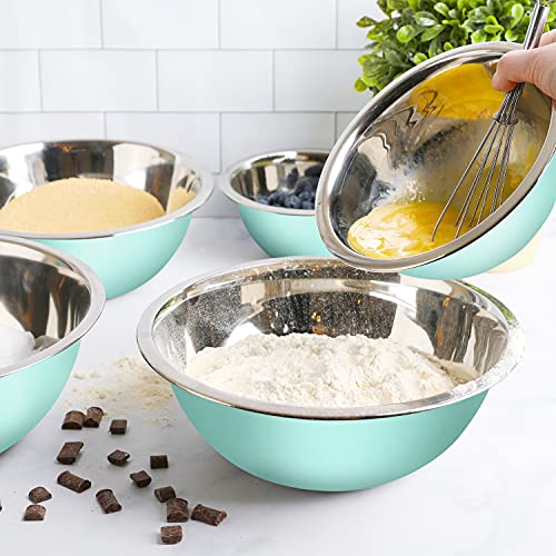 Image of WHYSKO Stainless Steel Mixing Bowls Set, 5-Piece Meal Prep & Food Storage | .75, 1.5, 3, 4 & 5 Quart Metal Mixing Bowls Set for Prep, Serving, Baking & Food Storage, Ecofriendly, Dishwasher Safe, Blue