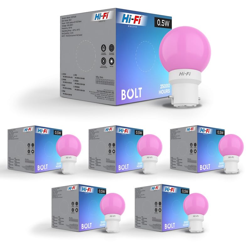 Image of Hi-Fi 0.5W LED Bulb (Pink) B22 Base | Energy Efficient Zero Watt Light | Decorative Night Lamp for Home, pooja room light & Bedroom Zero Blub (Pack of 6)