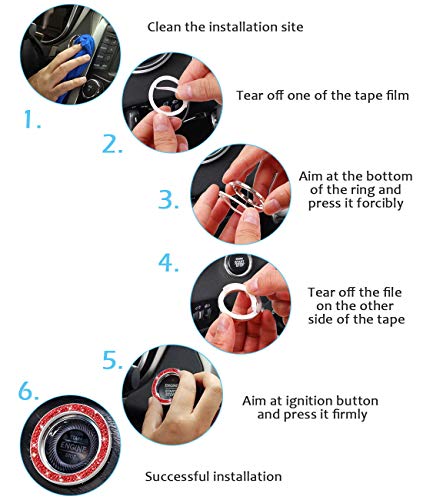 Image of 2Pcs Crystal Rhinestone Ring for Car Decor,Auto Engine Start Stop Decoration Crystal Interior Ring Decal for Vehicle Ignition Button-RED