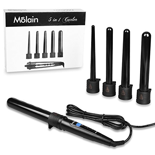 Molain 5 in 1 Curling Irons Wand LCD Display Tourmaline Ceramic Barrels Curling Tongs Set for Hair Styling